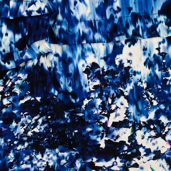 Nicole Miller $300 Women's Small Blue Purple Print Tiered Tidal Pleat Dress - Picture 7 of 13